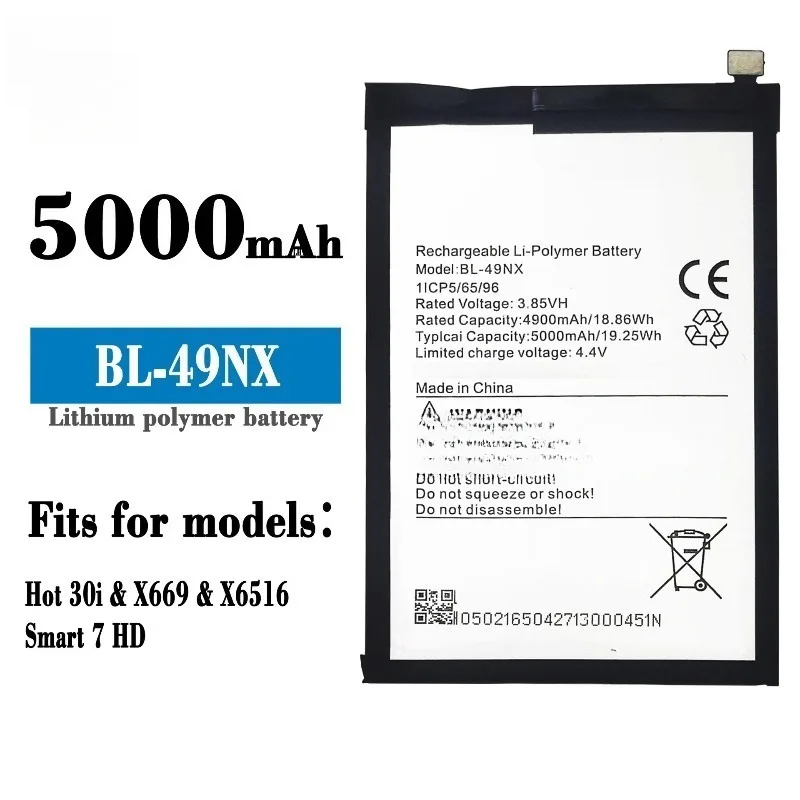 High-quality BL-49NX Large Capacity Battery for Infinix Hot 30i  X669  X6516Smart 7 HD Replacement Battery