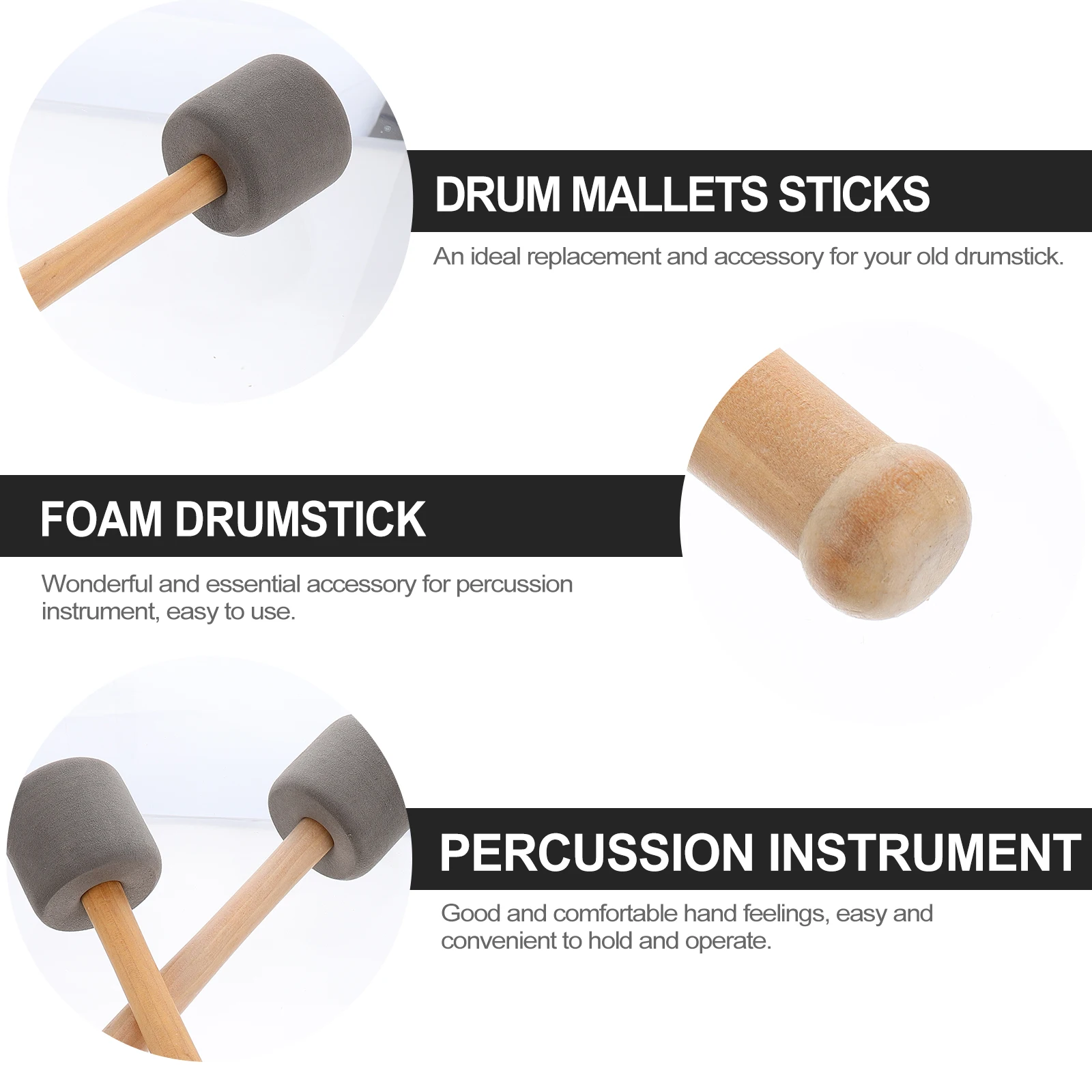

4pcs Big Drumstick Bass Mallet Drumsticks Durable Wood Handle Easy Hold Professional Student Percussion Music