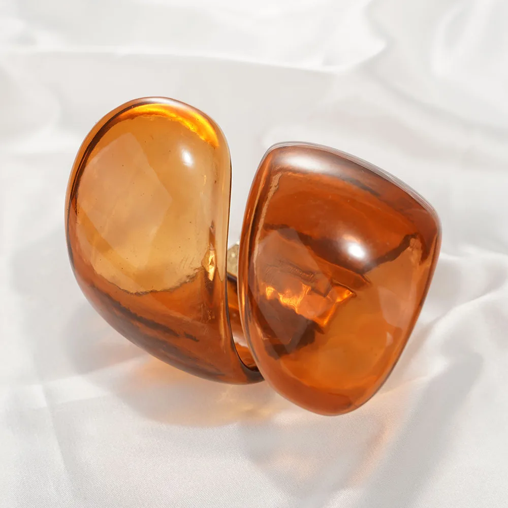 Vintage breites geometrisches großes Harzarmband braun unregelmäßig klobiger klarer offener Armreif Schmuck Geschenk für Frauen Mädchen 2024 neu
