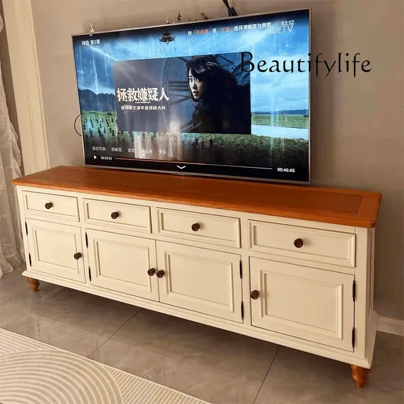 

Pure Solid Wood High TV Cabinet Audiovisual Cabinet Heightened American Simple Pastoral Small Apartment Furniture