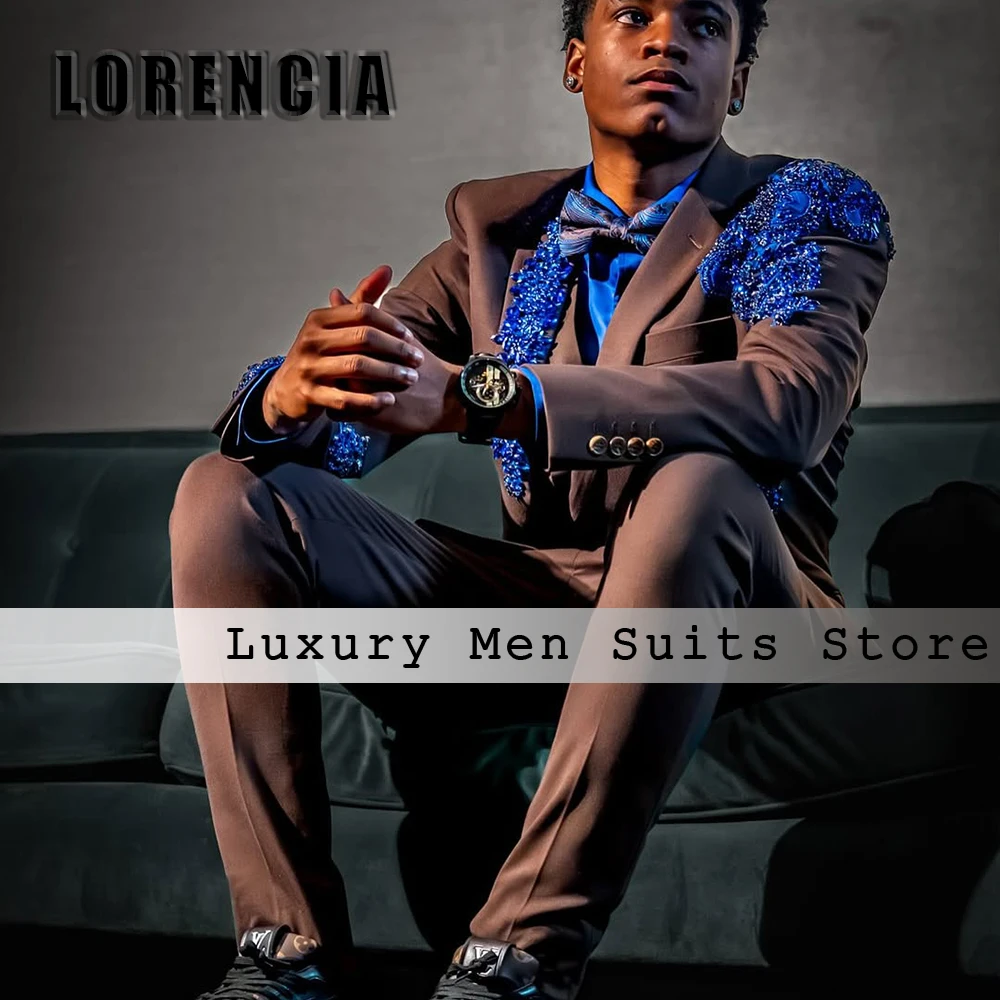 

Повседневные хрустальные костюмы для мужчин, однобортные свадебные смокинги с аппликацией, блейзер для жениха по индивидуальному заказу, traje ju изменений masculino