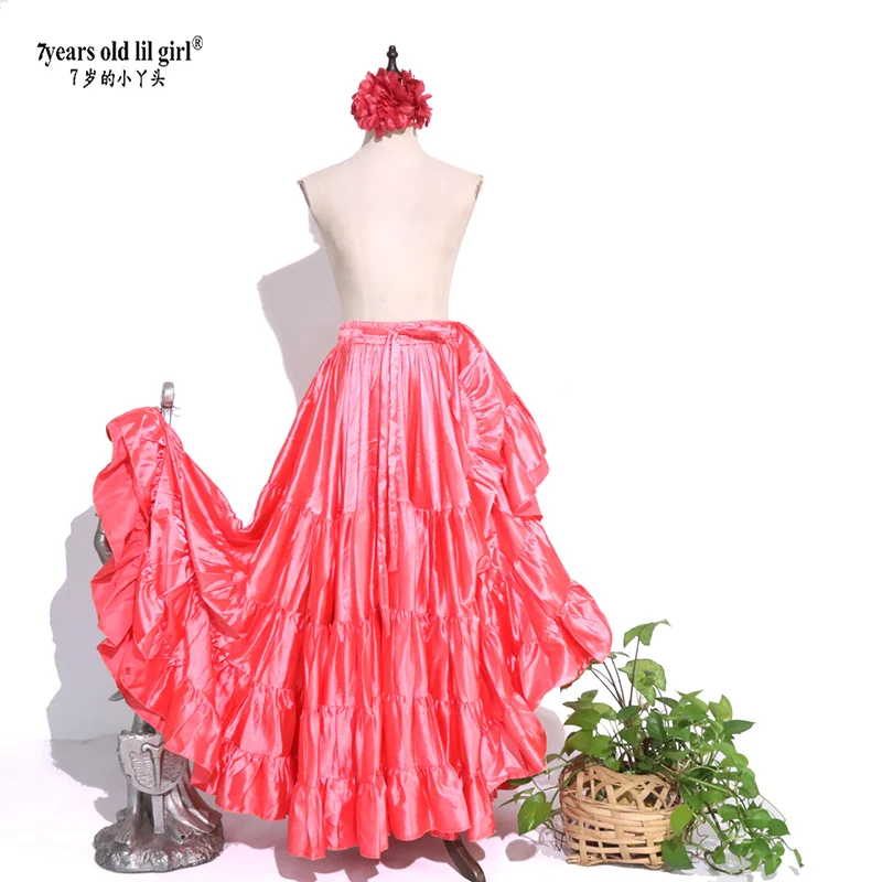 ベリーダンス トライバル フリル フラメンコ 720 度 サテン 25 ヤード 4 ティアード スカート ジプシー スカート 9EX69