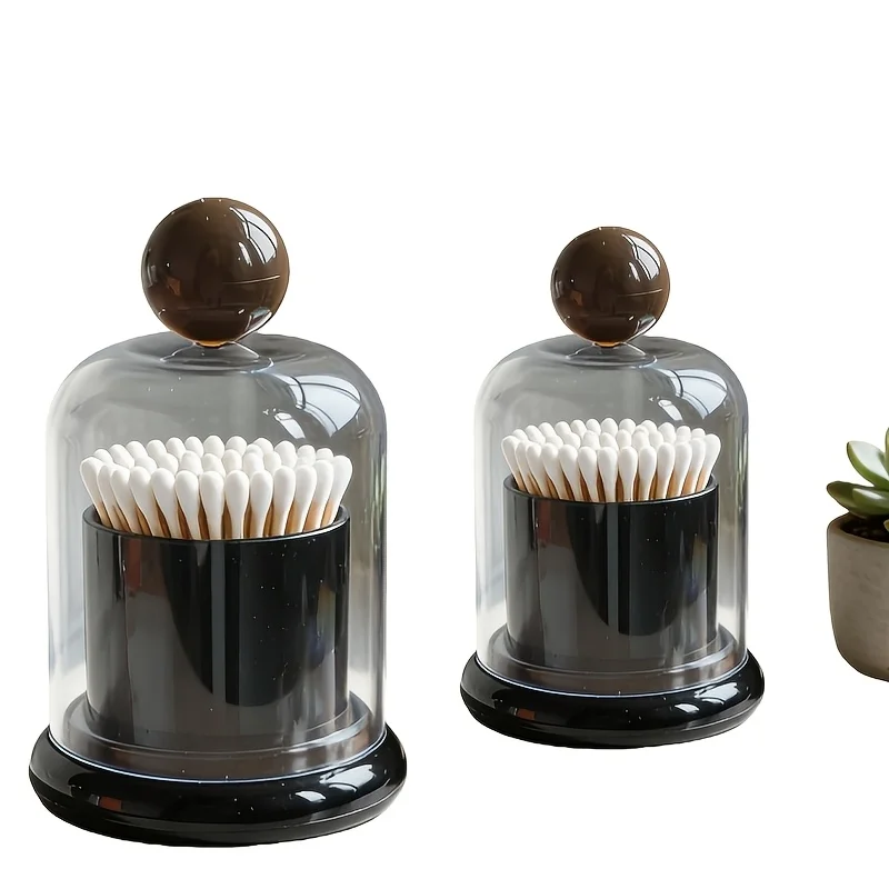 1/2pcs Acrylic Swab&Toothpick Holder with Dustproof Dome Lid –Minimalist Nordic Organizer for Bathroom Vanity&Dresser Countertop