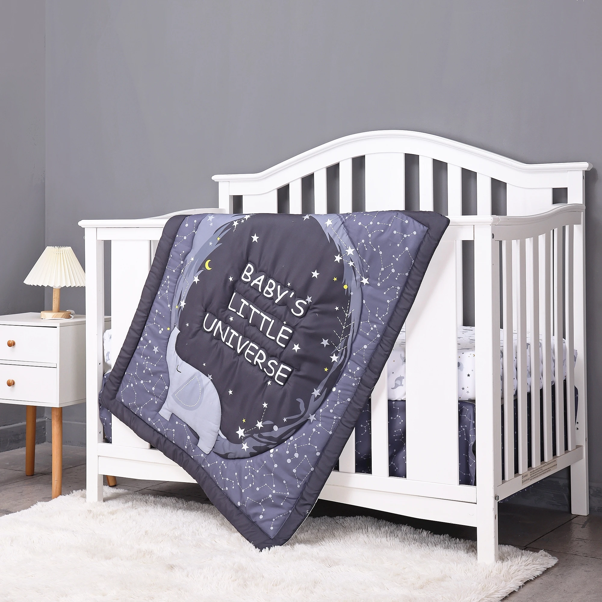 

3Pcs Starry night theme baby cot bedding set kit berço para bebê (Baby Comforter Fitted Sheet Crib Skirt)