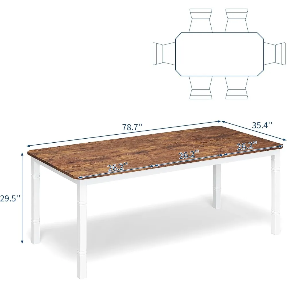 79" Large Industrial Dining Room Table for 6-8 People Rectangular Wood Kitchen Table Modern Farmhouse Dining Table Kitchen Dinin