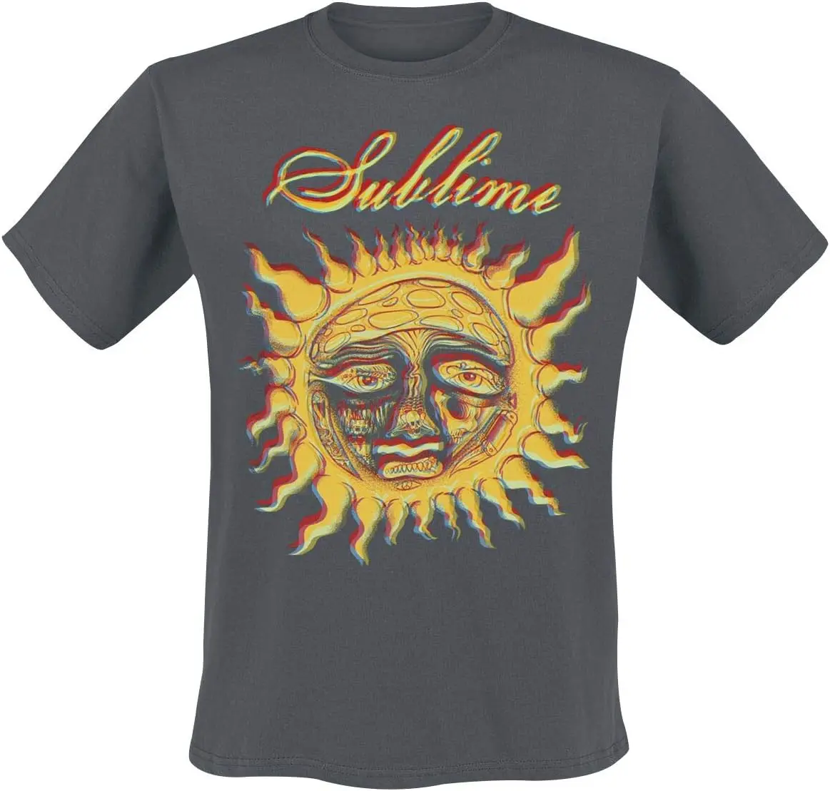 Sublime T Shirt Yellow Sun Band Logo Official Mens Charcoal Grey Size L