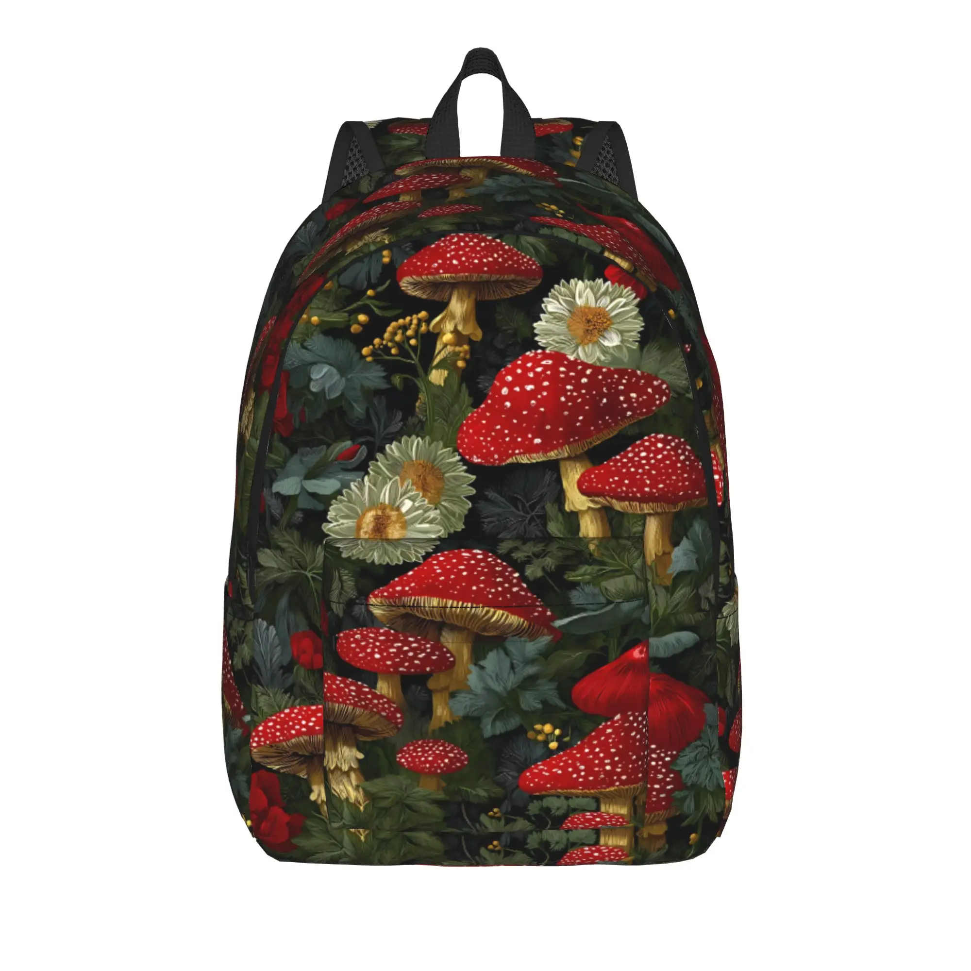 Retro Forest Red Mushroom Print Backpack  Travel Backpacks Student Unisex Casual High School Bags Custom Lightweight Rucksack