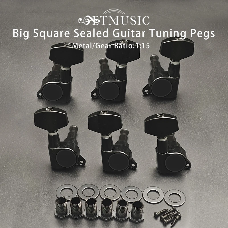 

6 шт., большие квадратные герметичные колки для настройки гитары, ключи, тюнеры, колки для электрогитары, черный/золотой/хром