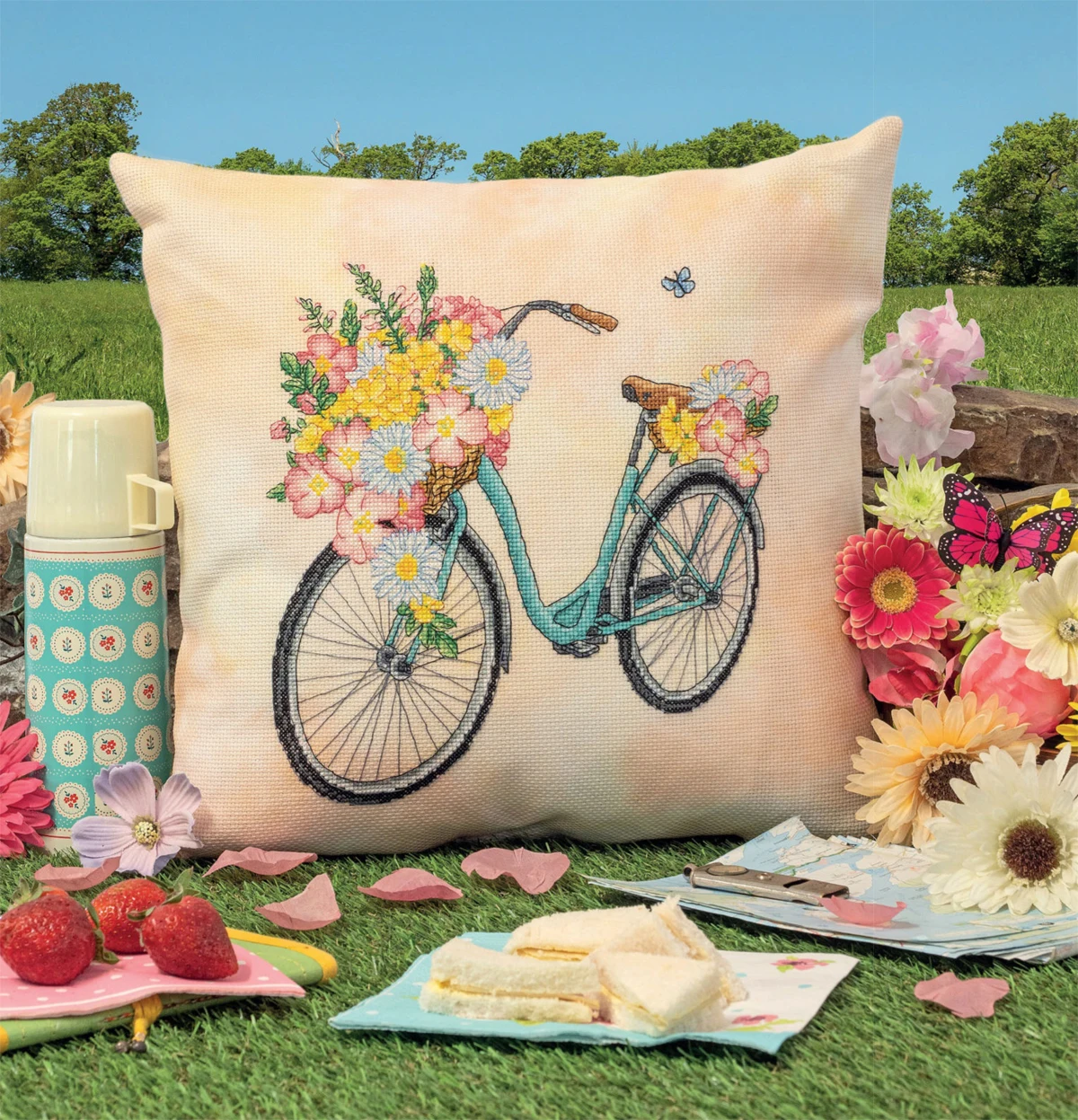 -Magazine - Flower Bike 33-34 Handmade Needlework Embroidery DIY DMC Cross Stitch Kits Crafts 14CT Unprinted