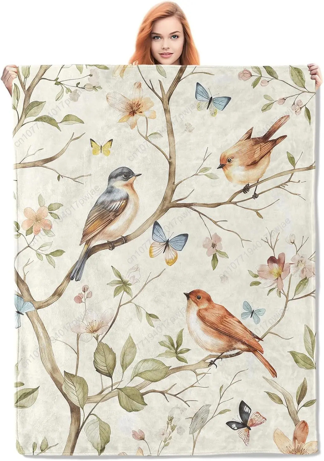 

Birds and Butterflies Throw Blanket Gifts Soft Cozy Fleece Blanket with Nature Floral Print Blanket for Couch Custom blankets