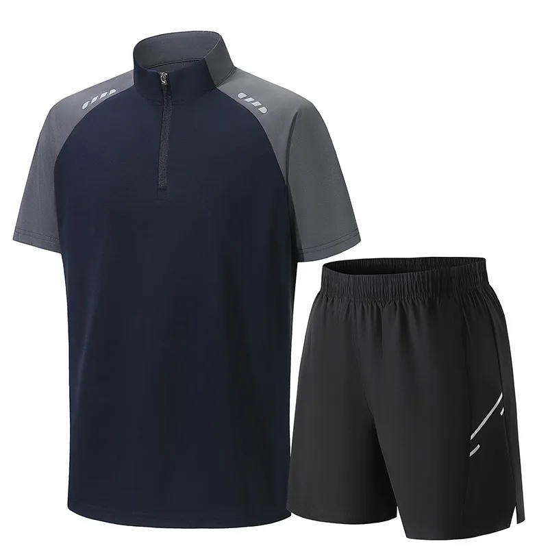 

Сращенный повседневный спортивный костюм для мужчин, летняя тонкая крутая футболка с короткими рукавами, шорты, комплект из двух предметов