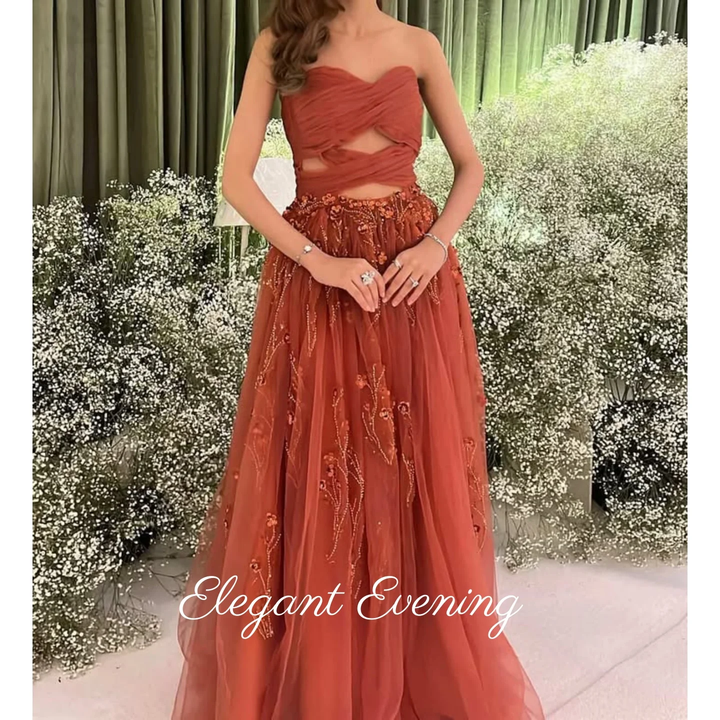 

Элегантное тюлевое платье для выпускного вечера, винтажное милое сексуальное свадебное платье с оранжевым цветком и бусинами, вечерние платья для торжественных случаев по индивидуальному заказу