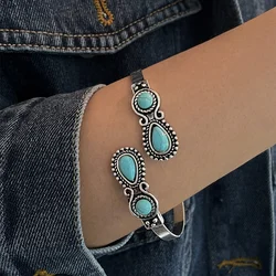 1 Pc Western Turquoise Stone Antique Cuff Bangle Bracelet for Women Jewelry Accessories