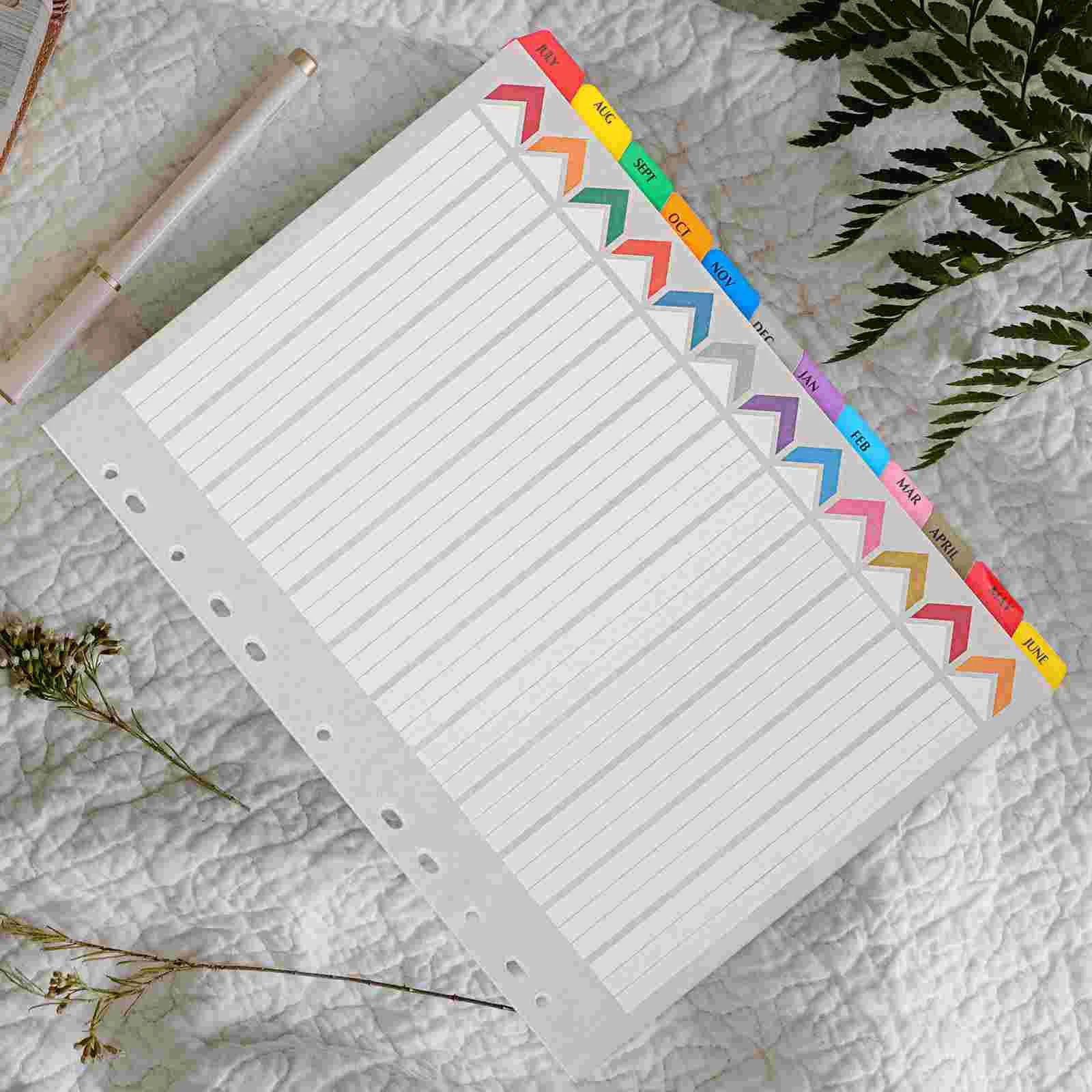 Binder Lever Categoria Label Board, Clips Labels, Notebook Divisórias com Tabs Papel para A4, 12 Folhas