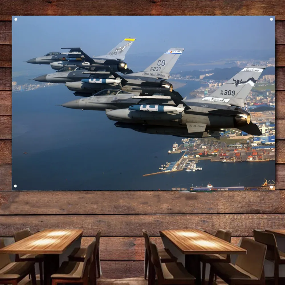 F-16 Fighting Falcons Fighter Jet Posters Wall Art Home Decor Banner US Air Force  Attack Aircraft Military Art Flag Tapestry