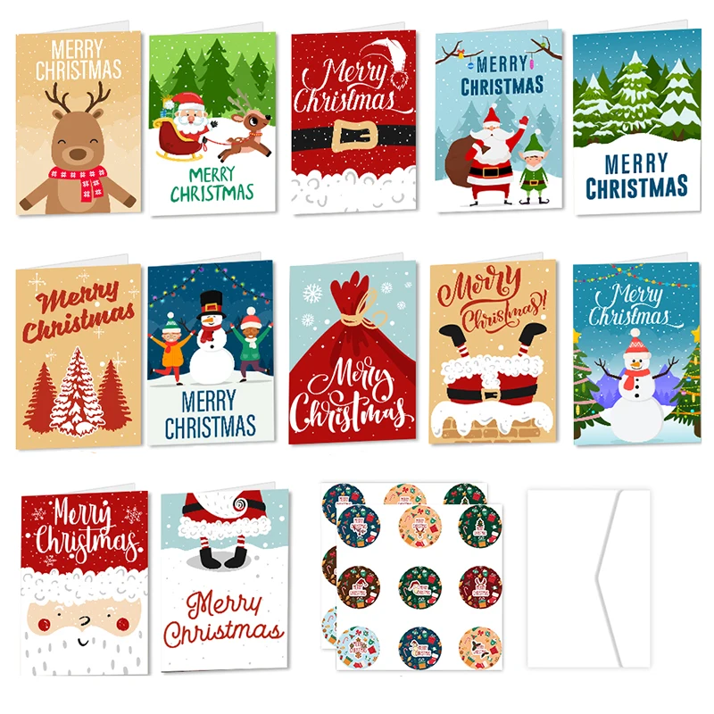 26 sztuk/zestaw wesołych świąt składane kartki z życzeniami z kopertami Xmas Party DIY karta podarunkowa przyjęcie noworoczne dekoracje Navidad Noel