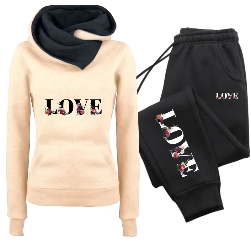 Hochwertiger Damen-Trainingsanzug mit Liebesdruck, lässiger Kapuzenpullover, Sweatshirts, Outdoor-Sport-Joggingkleidung, Herbst-Winter-Mode, Sportbekleidung – Detail 2