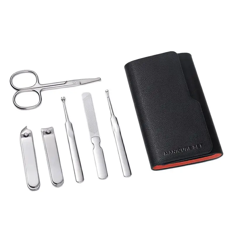 Manicure Set Personal Care Sets Nail Clippers Tools Stainless Steel Professional Nail Scissors Pu Case 6 Pcs Women And Men