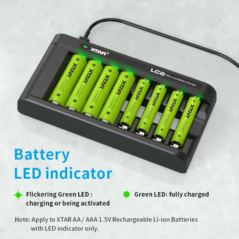 Xtar 8 peças aa 4150mwh 1.5v bateria recarregável de íon-lítio + xtar lc8 inteligente 8 bay li-ion com indicador aa/aaa carregador de bateria