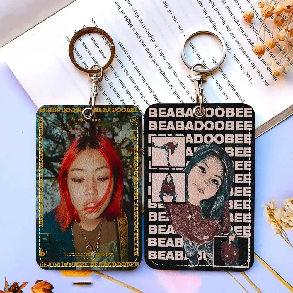 

Singer B-Beabadoobee Rectangle ID Card Case Keychain Access Card Bag Key Tag Ring Leather Card Holder Key Ring Access