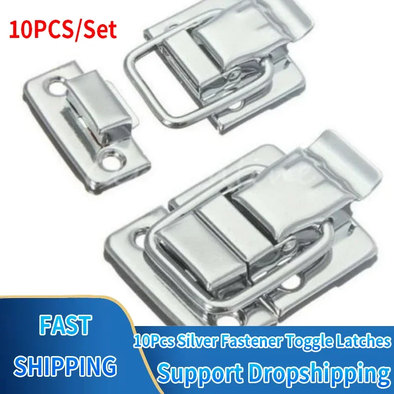 10Pcs Silver Fastener Toggle Latches For Chest Box Case Suitcase Tool Clasp Cabinet Fitting Lock Belt Hasp Buckle Hardware