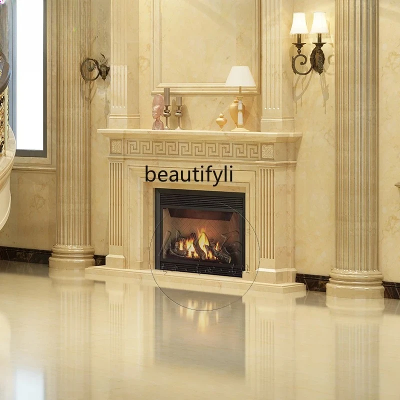 Natural marble mantel background wall European stone decorative cabinet living room customization