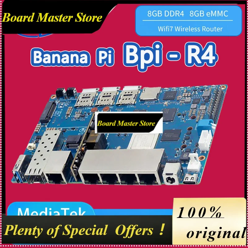 BoMaBanana Pi BPI-R4 4GB DDR4 8GB EMMC MT7988A (Filogic 880) Quad-core Arm Corex-A73 Flash Board
