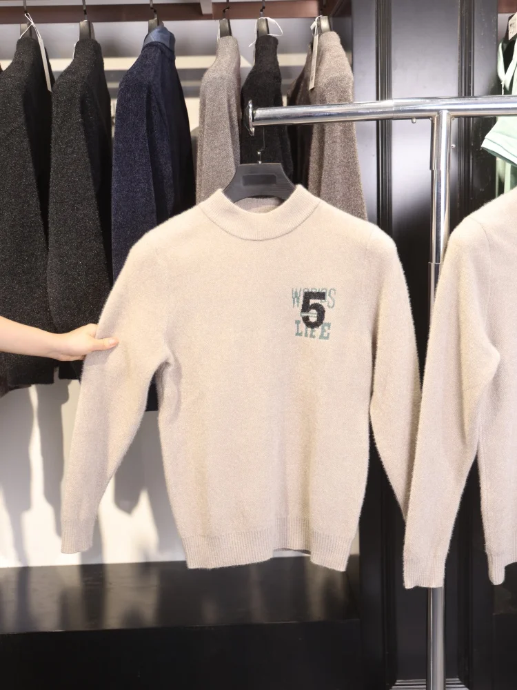 

Удобный модный мужской трикотажный свитер с воротником-стойкой, приталенный, осенне-зимний, в повседневном стиле, молодежный, трендовый, цветной