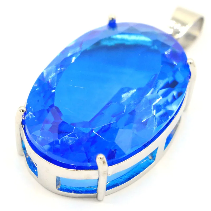 40x20mm Eye Catching 11.5g Big Gemstone London Blue Topaz Red Blood Ruby Swiss Blue Topaz Silver Pendant view 4