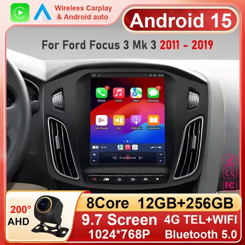 Radio de coche Android 15 de 9,7 pulgadas, 8 núcleos, para Ford Focus 3 Mk 3 2011 2012 - 2019, reproductor de vídeo Multimedia, DVD estéreo para coche Carplay 2Din
