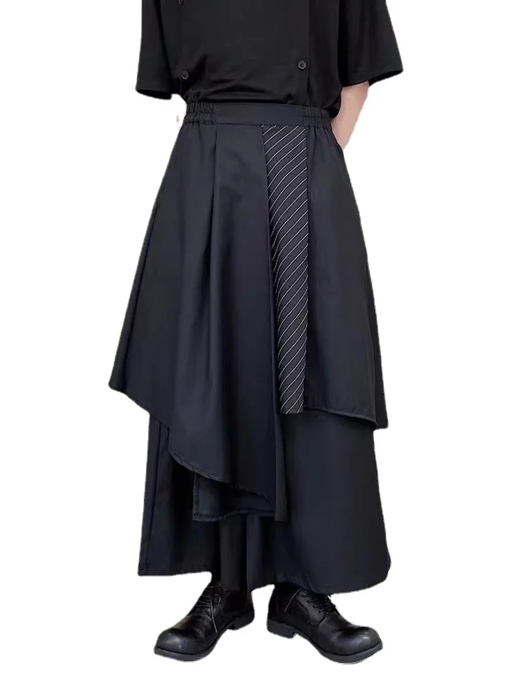 2023 pantalones irregulares negros para hombres estilo japonés moda para hombres Instagram viento mixto Kendo Samurai Culottes pantalones de vestir