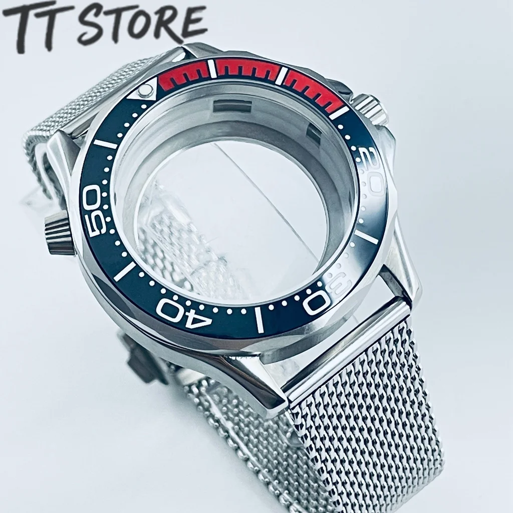 Stainless Steel NH35 Case Dial Mesh Strap Bracelet for Men's Seamaster 300 Watches 10ATM Waterproof 41mm Case Fit NH35/36 Moveme