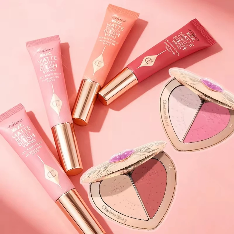 Charlotte Tilbury Gloss à lèvres bicolore en forme de cœur, fard à joues en poudre, illuminateur, éclaircissant, maquillage de cosplay sans démarcation, cadeaux