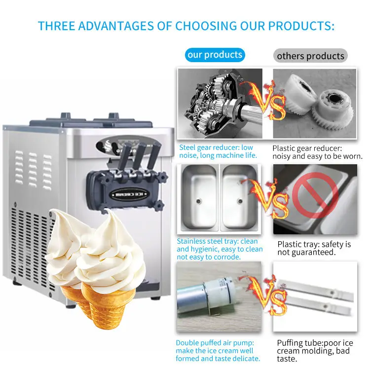 110/220V Commercial Automatic Three Flavors Soft Serve Ice Cream Machine Maker For Restaurant Use