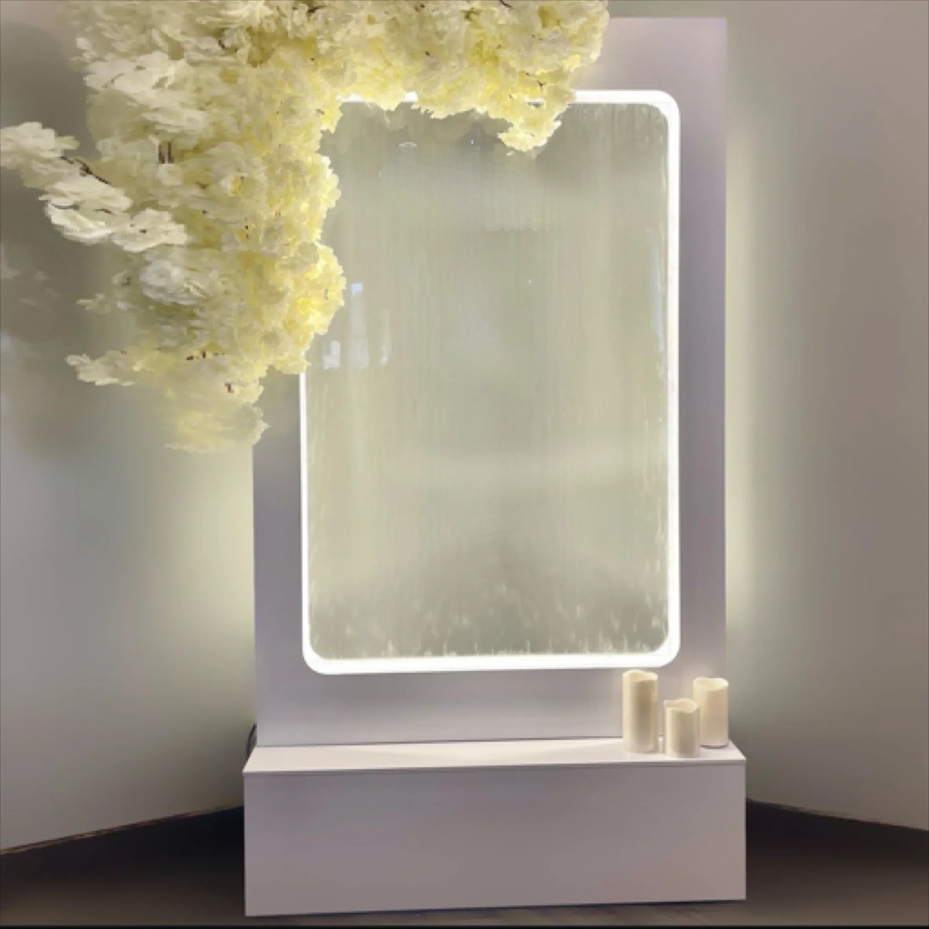 

waterfall fountain panel acrylic backdrop stand welcome sign for wedding