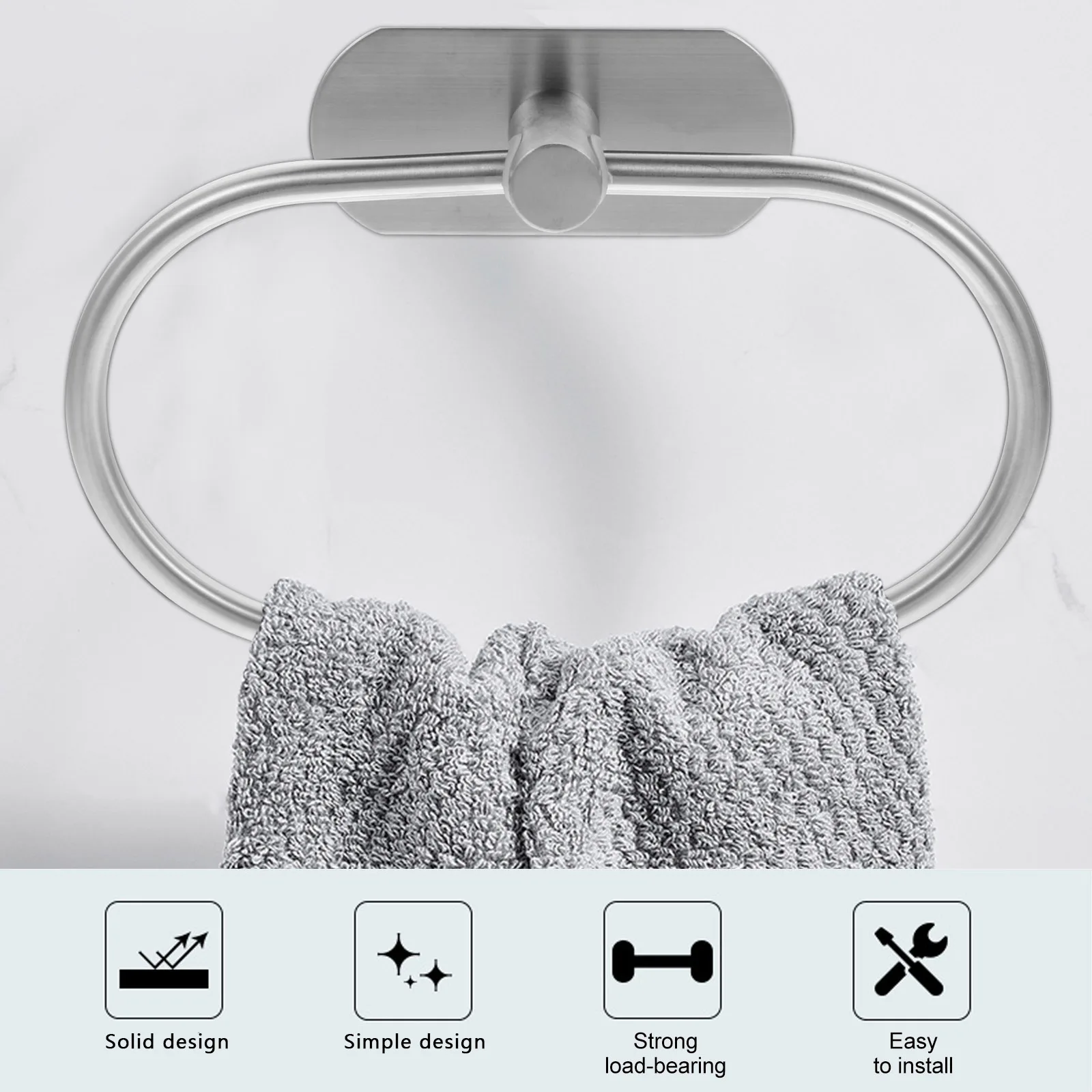 

Bathroom Towel Ring Stainless Steel Wall Mounted Holder Hanger Easy Install Prevent Rust Corrosion Smooth Edges Safe