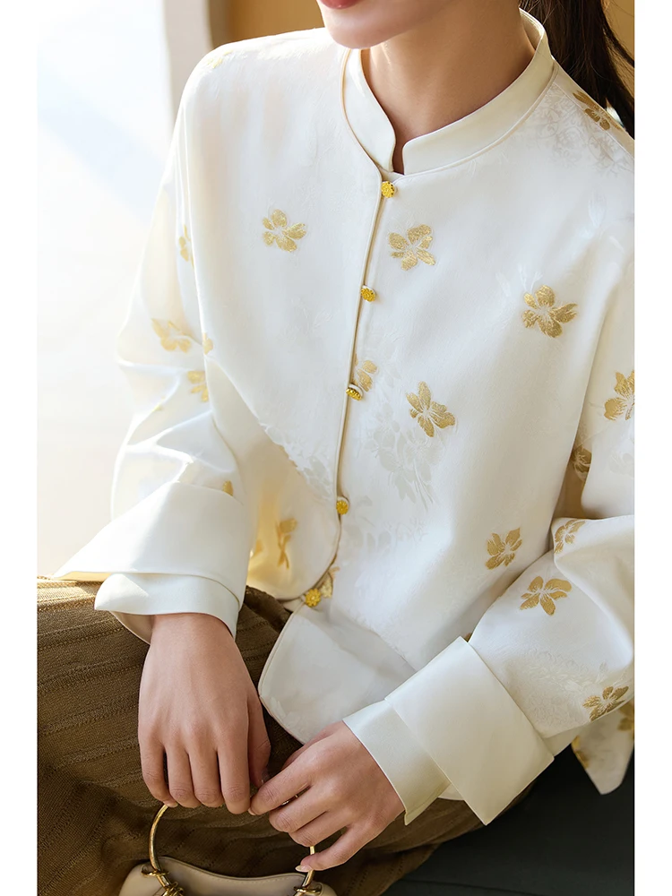 

New Chinese Sle Double Layer Silk Jaet Ningxia jian Gold Luster Heavy Work 25 Mummi Woven Gold Tead Embroidery