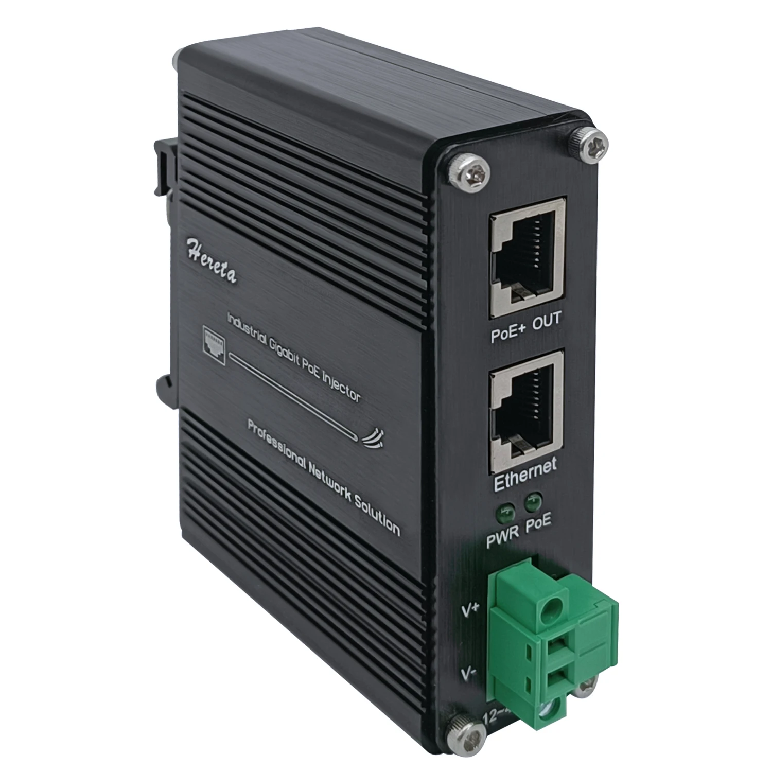 

Hardened Industrial Gigabit PoE+ Injector 12-48VDC Input 48V Output with DIN-Rail and Wall Mount Support IEEE802.3af/at PoE 30W