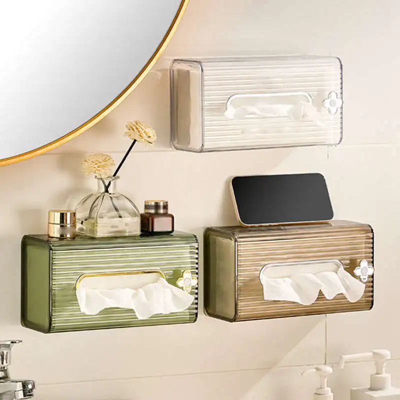 Tissue Box Napkin Holder Case Paper Box Container  Transparent Striped Hotel Storage Box Home Table Wall Hanging Paper Towel Box