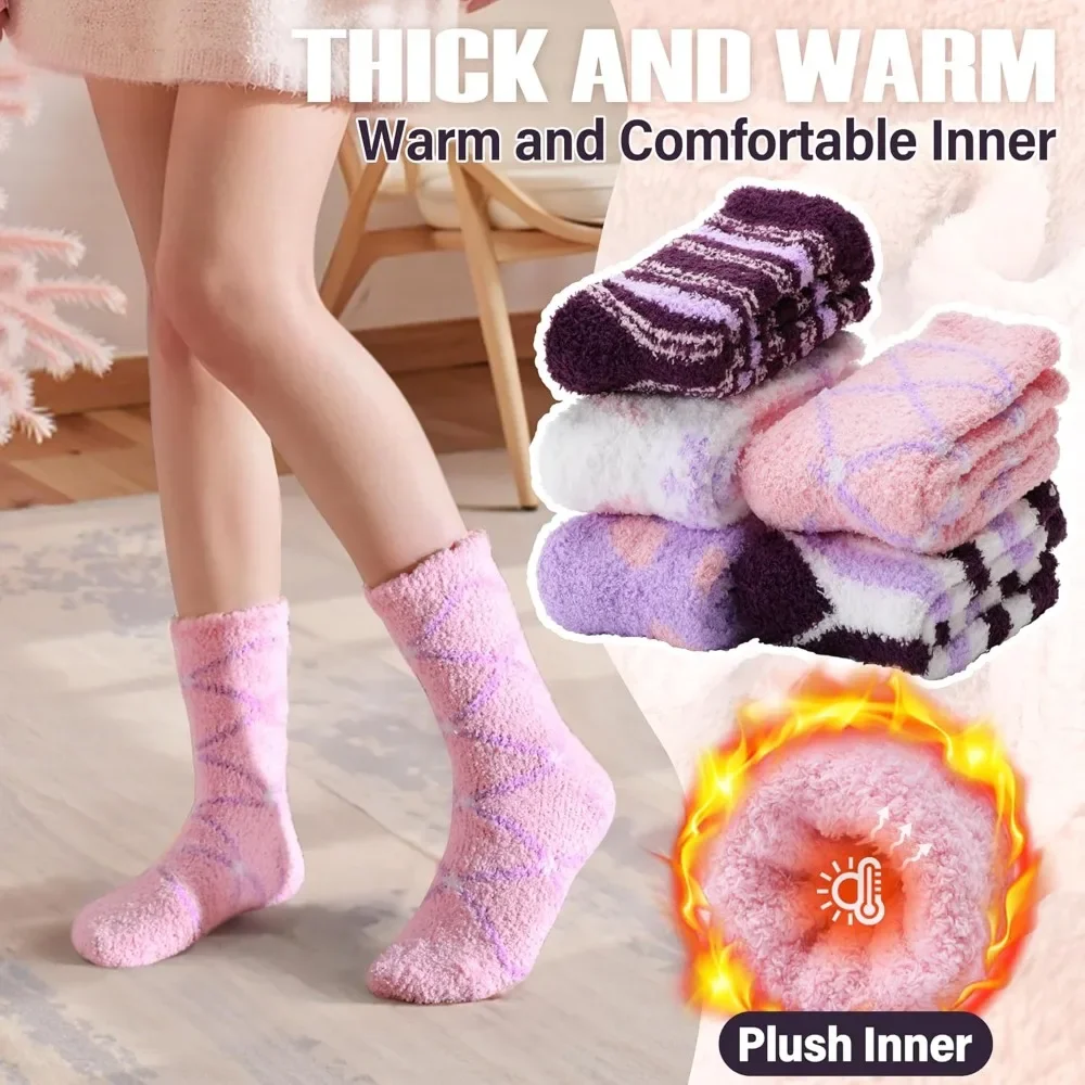 Meias femininas fuzzy chinelo – inverno fofo e confortável cabine quente para casa