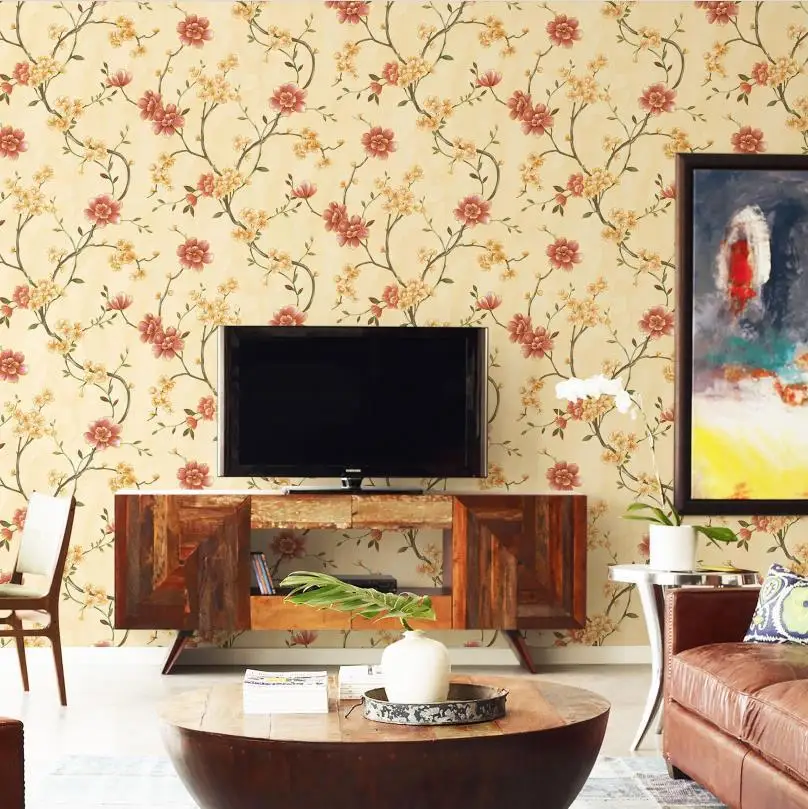 Romantic Rustic Style 3D Embossed Large Flower Wallpaper Living Room Feature Wall Bedroom PVC Embossed Wallpaper In Stock