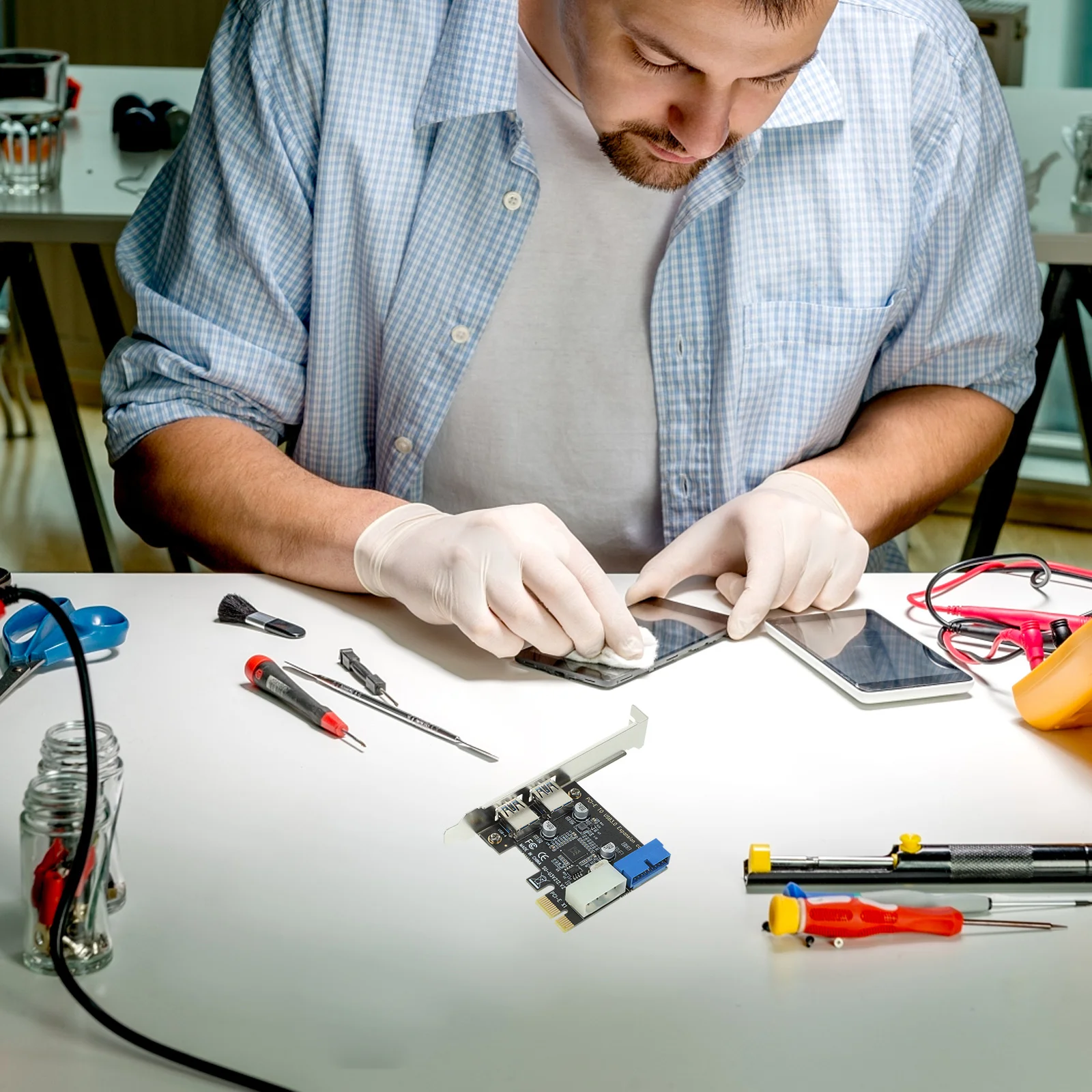 

Pci-E USB Adapter 2 Ports Solid Material Computer USB 3.0 Expansion Card High Stability Pci-E 3.0 Expansion Card