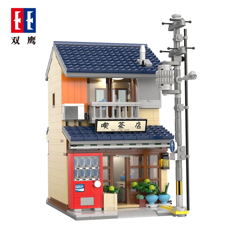 บล็อกตัวต่ออาคารบ้านชาญี่ปุ่น 1200 ชิ้น ชุดตัวต่อบล็อกแบบมุมมองถนนในเมือง พร้อมไฟตกแต่ง ไอเดียตกแต่งโต๊ะทำงาน ของเล่น DIY สำหรับเด็ก