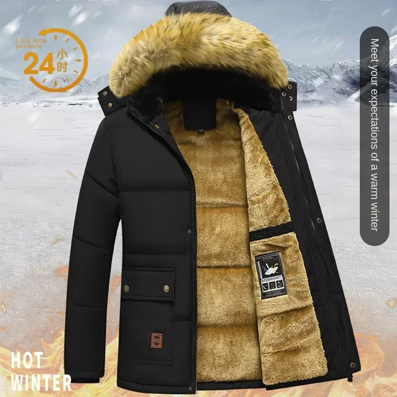 

2024 Autumn/Winter New Men's Work Jacket Black Wool Lining with Thick Velvet Parker Coat Outdoor Windproof and Warm Skiing Coat