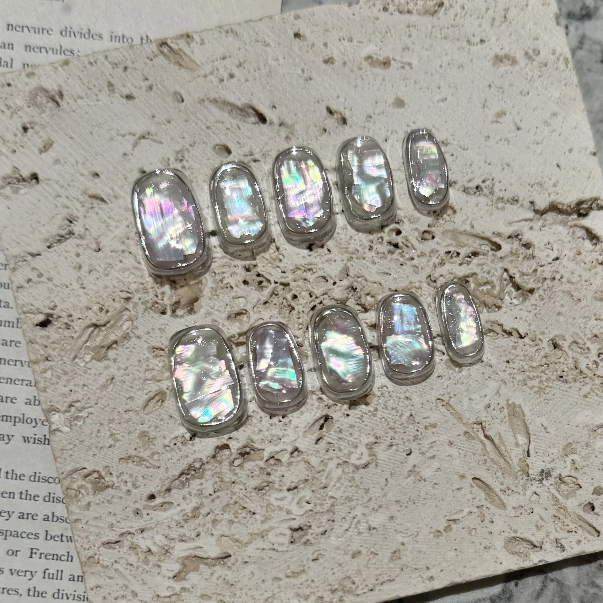 

10Pcs Handmade Press on Nails Simple Metallic Full Cover Glitter Silver French Ballerina False Nails Wearable Manicure Nail Tips