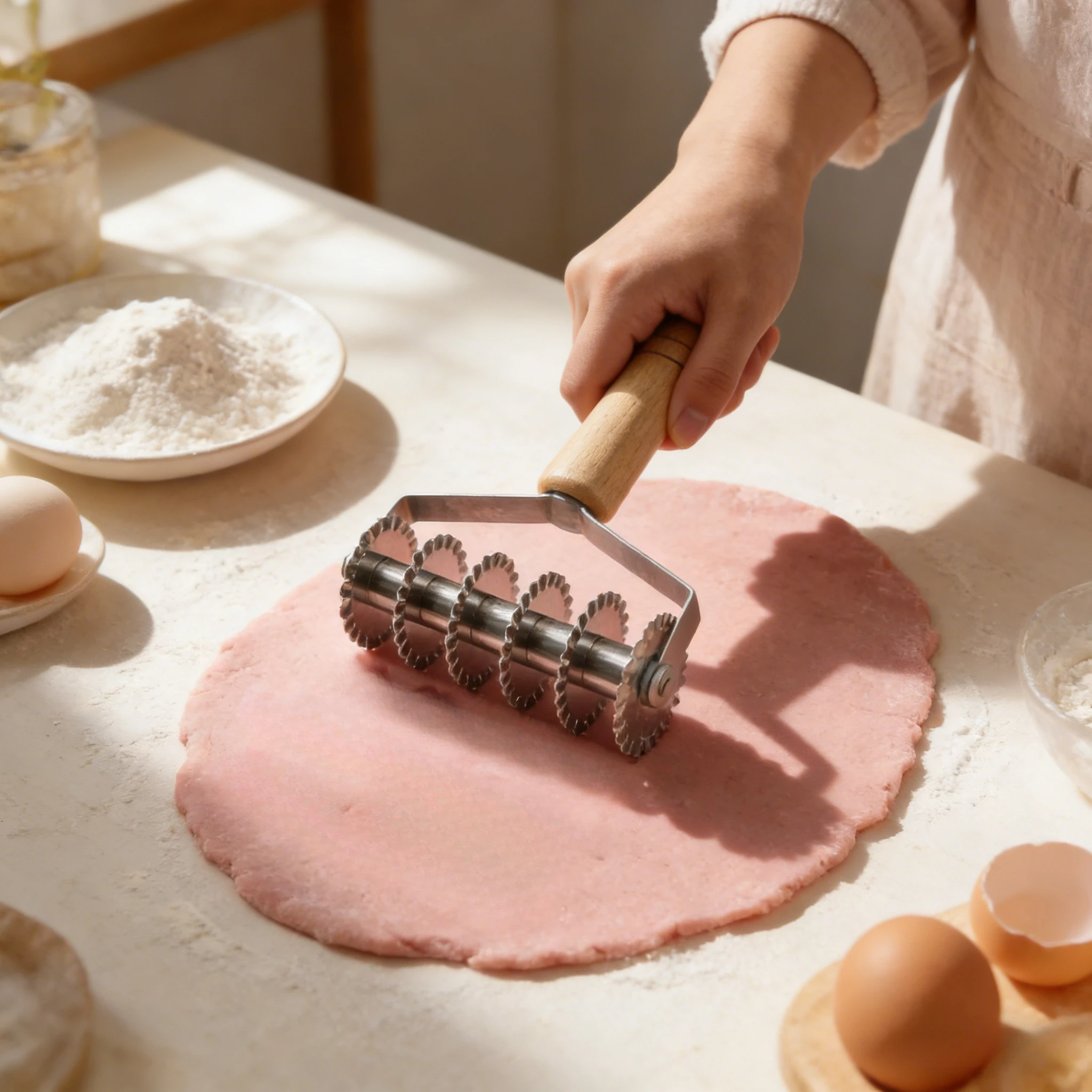 

Stainless Steel Rolling Dough Cutter With Sturdy Wooden Handle Multi Purpose Pastry Wheel For Croissant Bread Baking KitchenTool