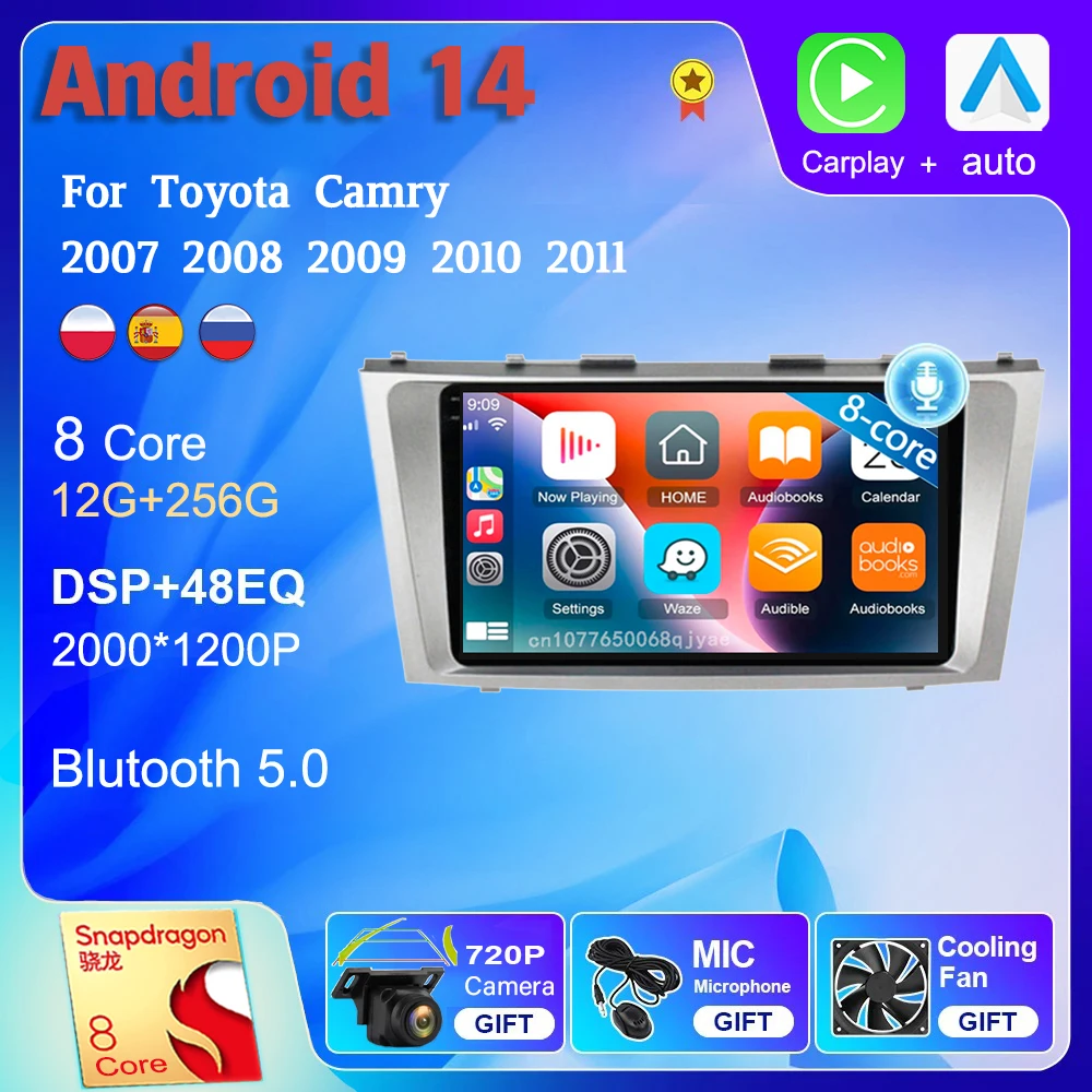 

Android14 Car Radio For Toyota Camry 2007 2008 2009 2010 2011 Navigation GPS Multimedia Video Player Stereo Carplay Auto WiFI+4G