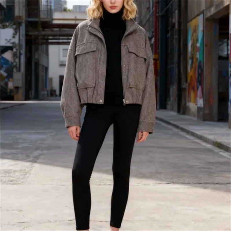 

Женская куртка-пилот с узором «елочка», модная сексуальная осенняя мода 2025 года, повседневная верхняя одежда для женщин