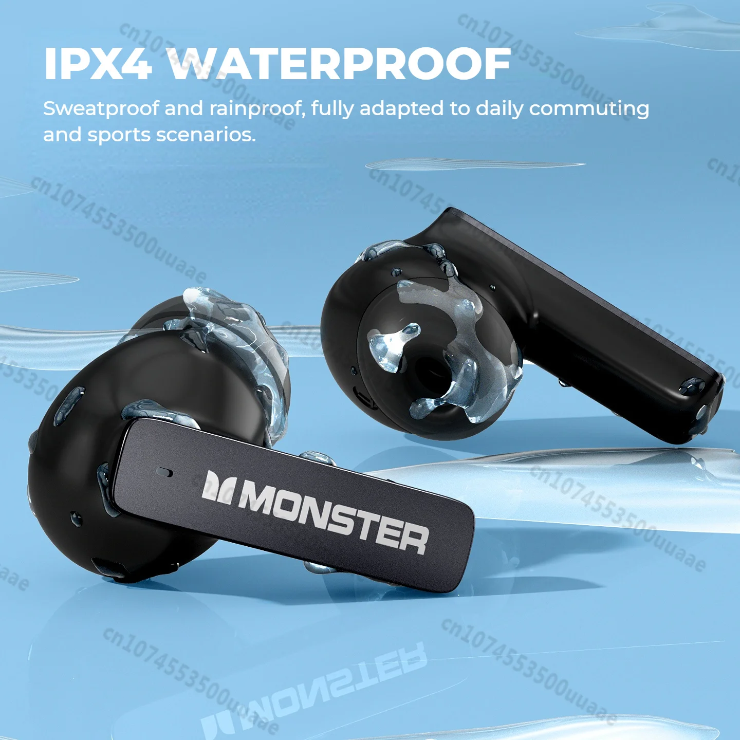 Fones de Ouvido Monster Maxstar MQT50 Bluetooth 6.0 com Redução de Ruído ENC, Fones de Ouvido Sem Fio TWS, à Prova d'Água IPX4 para Esportes
