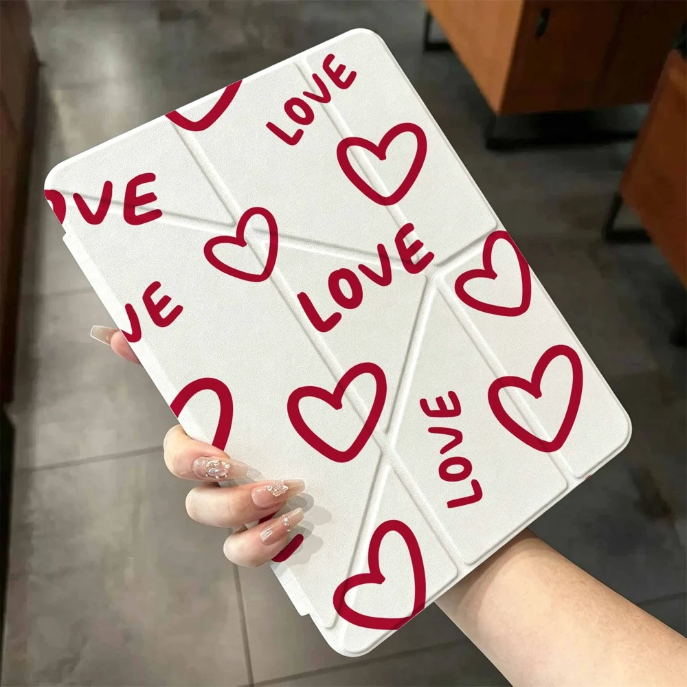 Red Heart Love Cute For iPad mini Air Pro 13 12.9 11 10.9 10.5 10.2 9.7 8.3 7.9 inch 5 6 7 8 th Pen slot Tablet Case